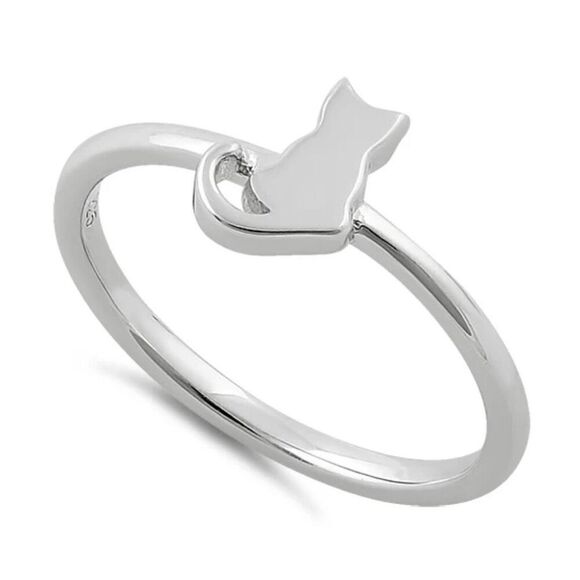 Sterling Silver Plain Cat Ring New